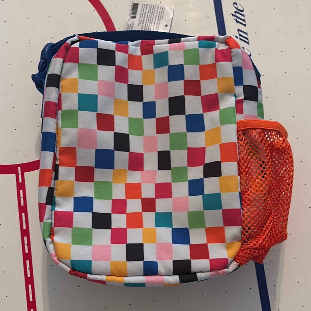 Colorful Checkered Kids Lunchbag with Orange Mesh Pocket NWT